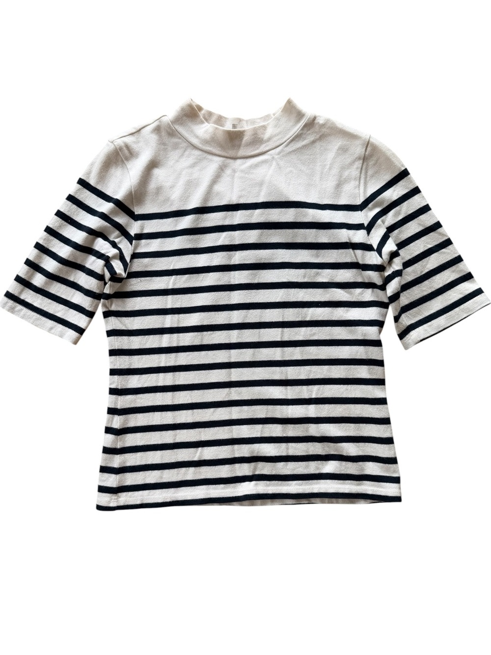 Frame Mariner Striped Short Sleeve Mock Neck Sweater Top - Picture 4 of 10